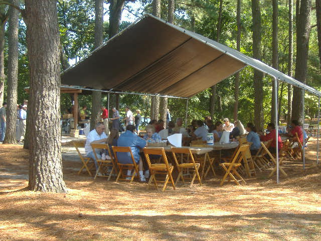 This was the scene at the outside tent we set up because the pavilion wasn't large enough.